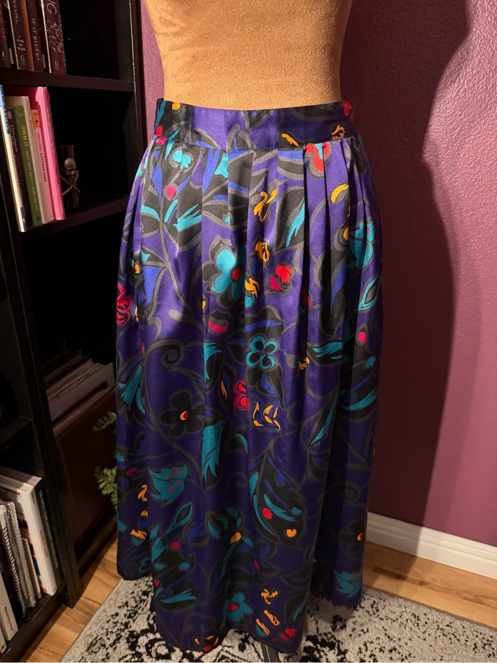 Vintage Purple Floral A-Line Maxi Skirt